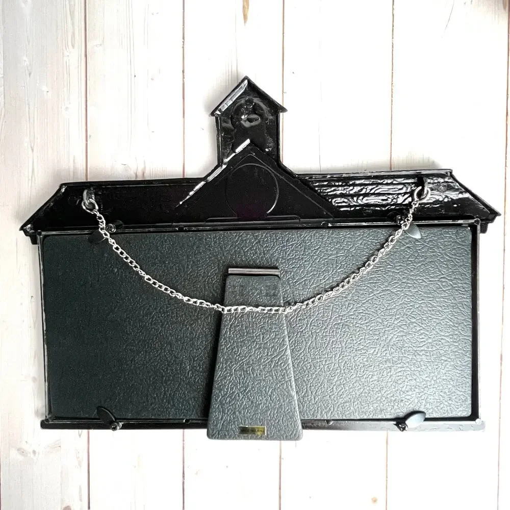 Vintage Pewter-Tone Cast Metal Schoolhouse Shaped Frame 12 Openings Original Box